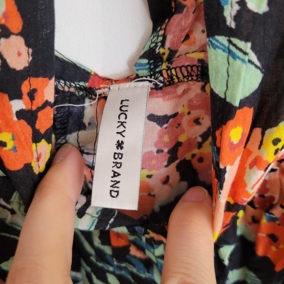 Lucky Brand Orange Floral Flutter Short Sleeve Plunge V Neck Romper Shorts Med - Picture 11 of 12